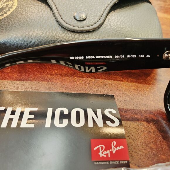 Ray-Ban Mega Wayfarer RB0840S 901/31 Black with G15 Lens Sunglasses NEW - Picture 7 of 10